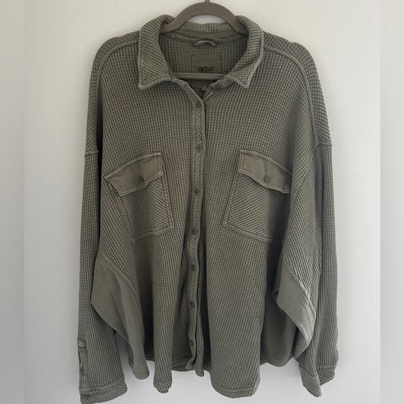 Aerie Lumberjane Waffle Shirt in Olive Fun - Picture 3 of 5